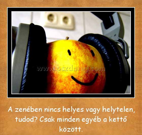 Zene Zene
A zenében nincs helyes vagy helytelen, tudod? Csak minden egyéb a kettő között.