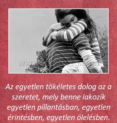 
 
Az egyetlen tökéletes dolog az a szeretet, mely benne lakozik egyetlen pillantásban, egyetlen érintésben, egyetlen ölelésben.