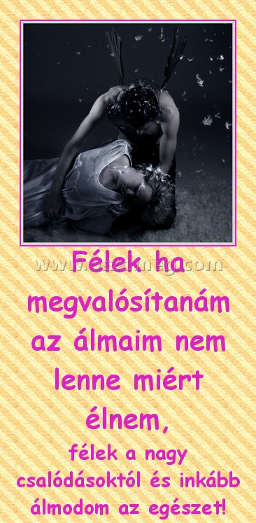 Félek Félek
félek a nagy csalódásoktól és inkább álmodom az egészet!