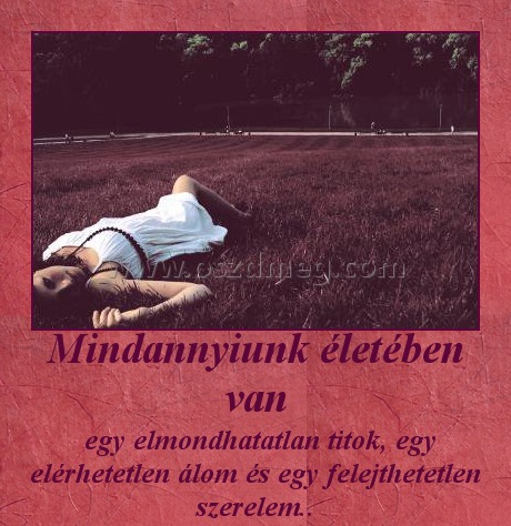 Mindannyiunk életében van
 
 egy elmondhatatlan titok, egy elérhetetlen álom és egy felejthetetlen szerelem..