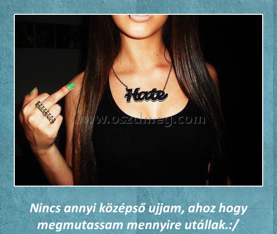 Nincs annyi
 
Nincs annyi középső ujjam, ahoz hogy megmutassam mennyire utállak.:/