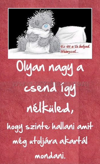 Olyan nagy a csend így nélküled,
 
hogy szinte hallani amit még utoljára akartál mondani.