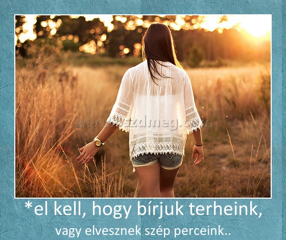 *el kell, hogy bírjuk terheink, *el kell, hogy bírjuk terheink,
vagy elvesznek szép perceink..