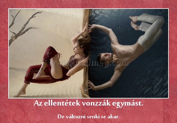 Az ellentétek vonzzák egymást. Az ellentétek vonzzák egymást.
De változni senki se akar.