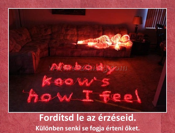 Fordítsd le az érzéseid.
 
Különben senki se fogja érteni őket.