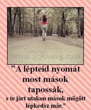 ”A lépteid nyomát most mások tapossák,
 
s te járt utakon mások mögött lépkedsz már.”