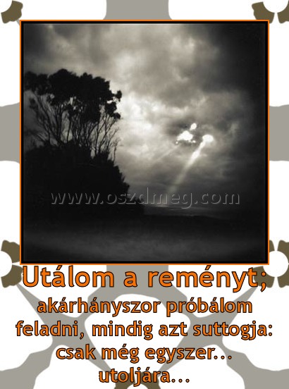 Utálom a reményt;
 
akárhányszor próbálom feladni, mindig azt suttogja: csak még egyszer... utoljára...