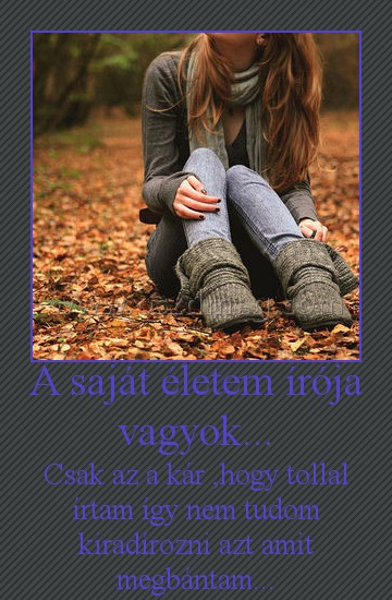 A saját életem írója vagyok...
 
Csak az a kár ,hogy tollal írtam így nem tudom kiradírozni azt amit megbántam...