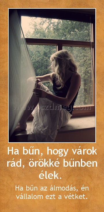 Ha bűn, hogy várok rád, örökké bűnben élek. 
 
Ha bűn az álmodás, én vállalom ezt a vétket.