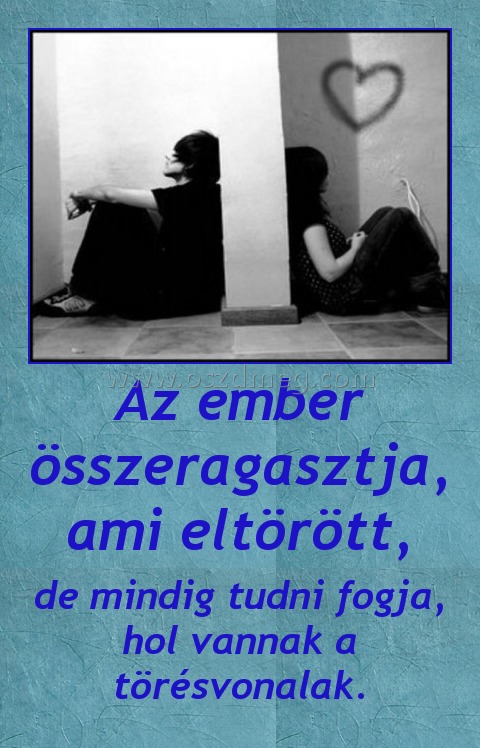 Az ember összeragasztja, ami eltörött,
 
de mindig tudni fogja, hol vannak a törésvonalak.