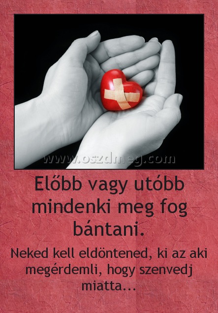 Előbb vagy utóbb mindenki meg fog bántani.
 
Neked kell eldöntened, ki az aki megérdemli, hogy szenvedj miatta...