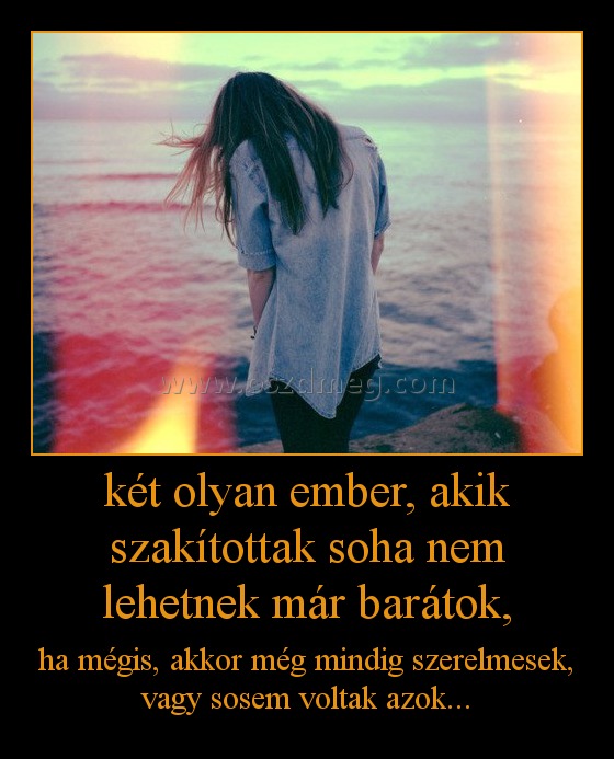 két olyan ember, akik szakítottak soha nem lehetnek már barátok,
 
ha mégis, akkor még mindig szerelmesek, vagy sosem voltak azok...