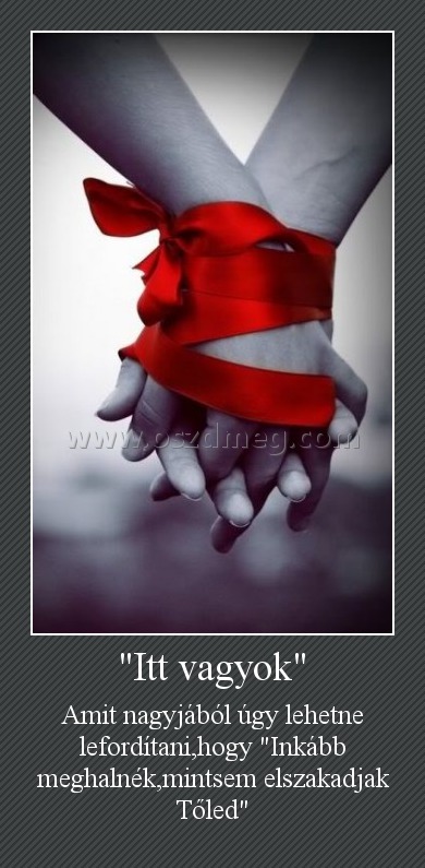 "Itt vagyok"
 
Amit nagyjából úgy lehetne lefordítani,hogy "Inkább meghalnék,mintsem elszakadjak Tőled"