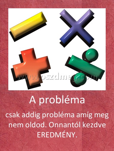 A probléma
 
csak addig probléma amíg meg nem oldod. Onnantól kezdve EREDMÉNY.