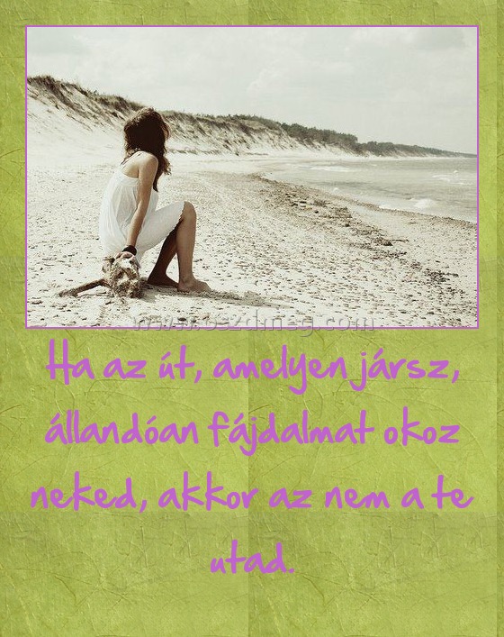 Ha az út, amelyen jársz, állandóan fájdalmat okoz neked, akkor az nem a te utad.
 
