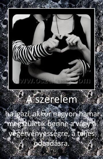 A szerelem
 
 ha igazi, akkor nagyon hamar megszületik benne a vágy a végérvényességre, a teljes odaadásra.