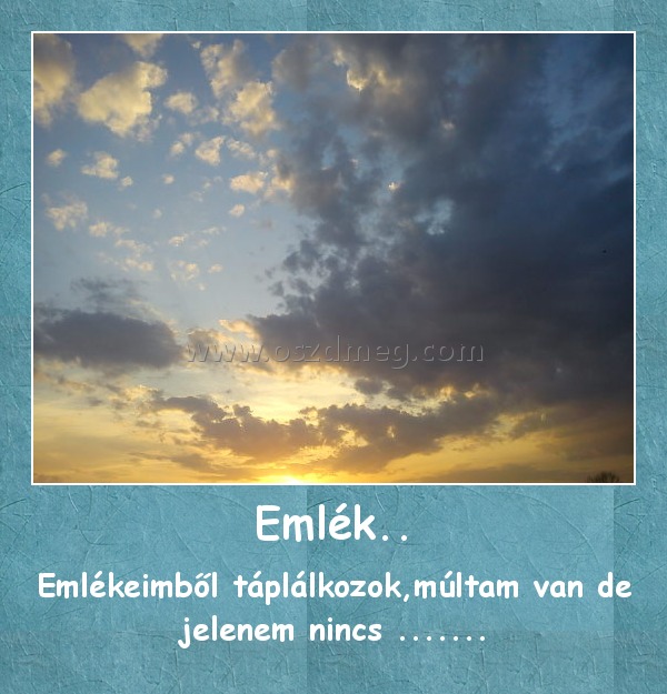 Emlék..
 
Emlékeimből táplálkozok,múltam van de jelenem nincs .......