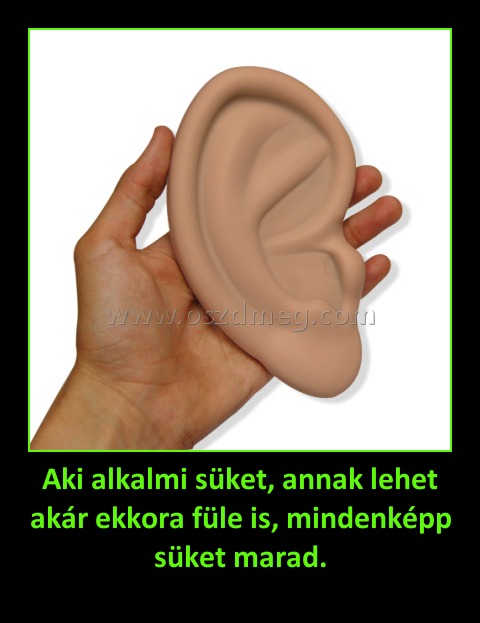 Aki alkalmi süket, annak lehet akár ekkora füle is, mindenképp süket marad.
 
