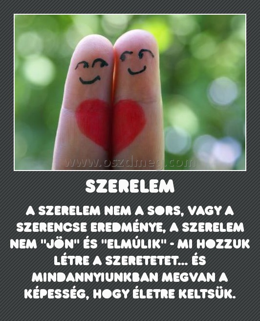 Szerelem
 
A szerelem nem a sors, vagy a szerencse eredménye, a szerelem nem 