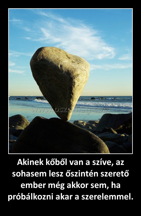 Akinek kőből van a szíve, az sohasem lesz őszintén szerető ember még akkor sem, ha próbálkozni akar a szerelemmel.
 
